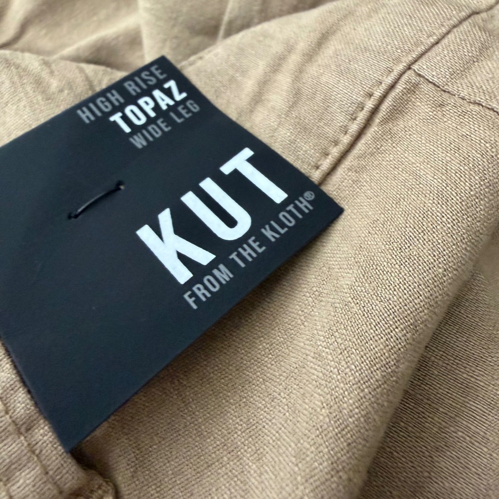 KUT from the Kloth Topaz Khaki High Rise Wide Leg Linen Cropped Pants 6 NWT - Picture 8 of 10